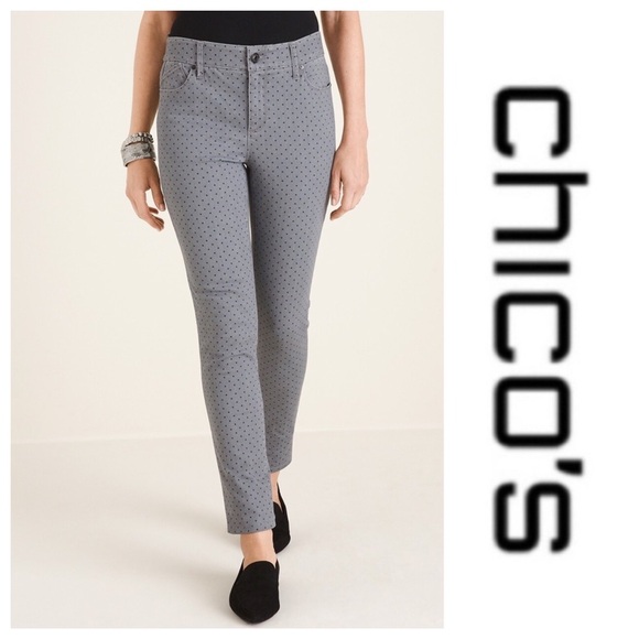 Chico's Denim - Grey Dot “Secret Stretch” Slim Leg Jeans  { Chicos Size 2 }